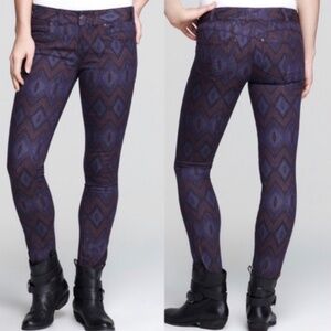 Free People Aztec Print Skinny Jeans Stretch Low Rise Purple Womens Size 31